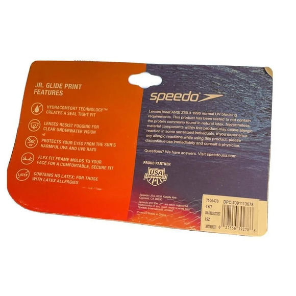 Speedo Swimming JR.‎ Glide Print Color Burst Goggles Ages Junior 6-14 NEW - Picture 2 of 2